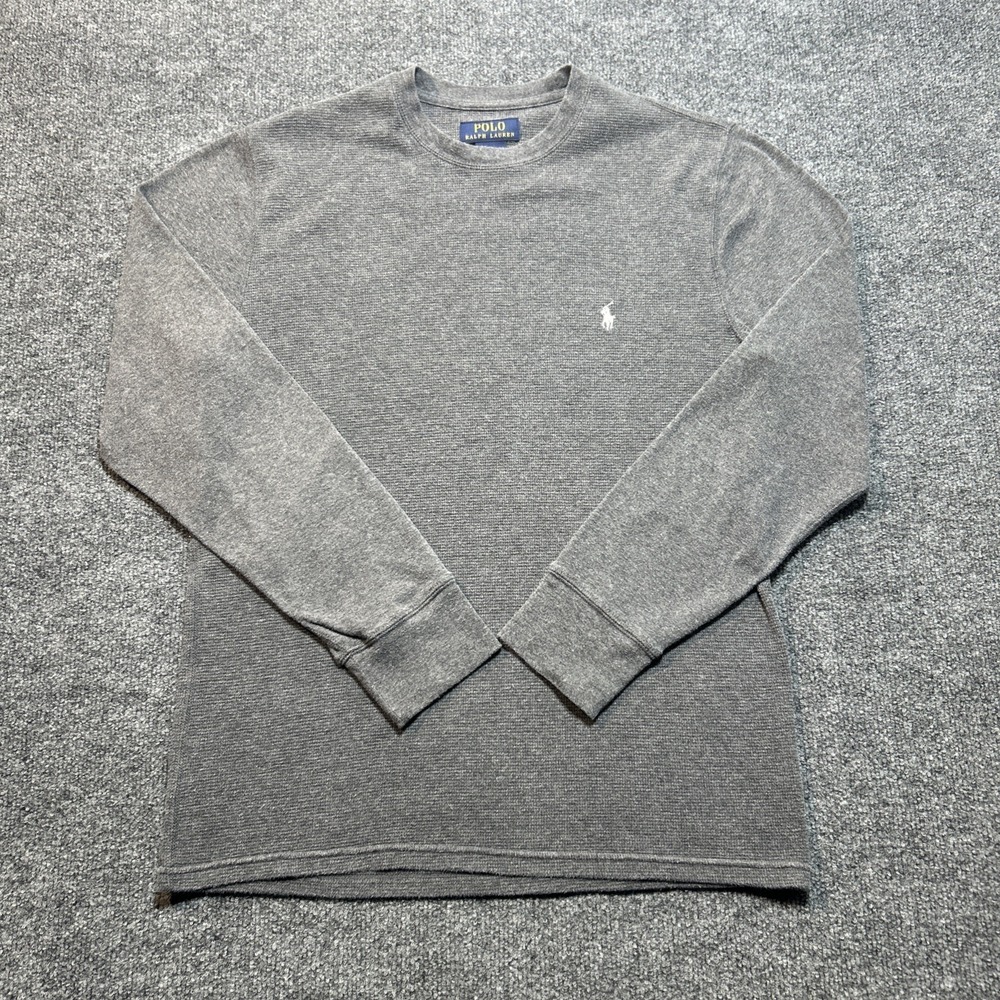 Polo Ralph Lauren Shirt Mens L Gray Thermal Tee Waffle Cotton Crew Neck